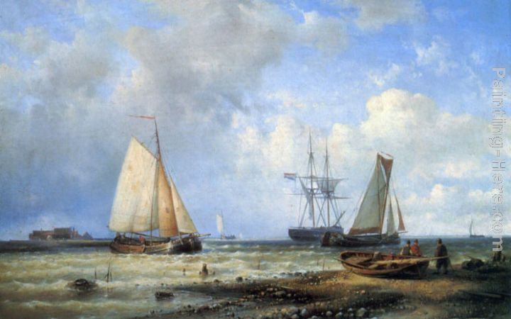 Louis Verboeckhoven Fishing Vessels by the Shore